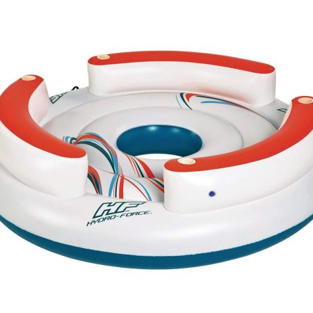 HydroForce™ Lazy Dayz Inflatable Floating River/Lake 6-Person Party Island w/Cupholders & Back Rest, White/Orange/Blue