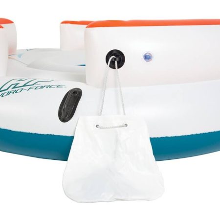 HydroForce™ Lazy Dayz Inflatable Floating River/Lake 6-Person Party Island w/Cupholders & Back Rest, White/Orange/Blue