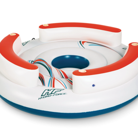 HydroForce™ Lazy Dayz Inflatable Floating River/Lake 6-Person Party Island w/Cupholders & Back Rest, White/Orange/Blue