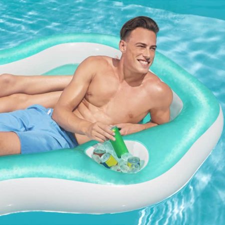 H2OGO!™ Inflatable 2-Person Designer Pool Lounger, with Cup Holder,  86 x 72 x 12-in