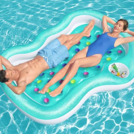 H2OGO!™ Inflatable 2-Person Designer Pool Lounger, with Cup Holder,  86 x 72 x 12-in