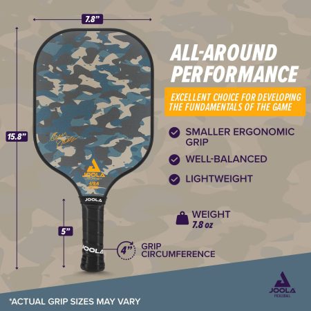 JOOLA Journey Camo Lightweight Fiberglass Graphite Pickleball Paddle/Racket, For Adults & Kids