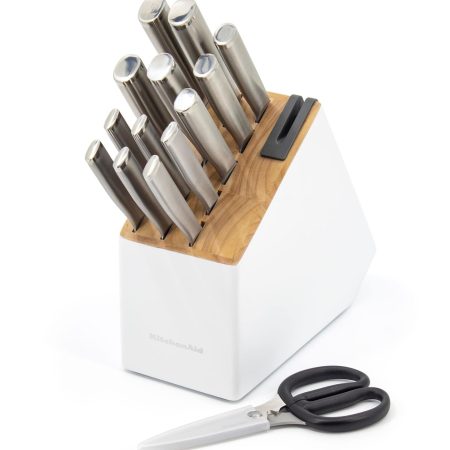 KitchenAid Stainless Knife Block Set, White, 15-pc