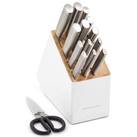 KitchenAid Stainless Knife Block Set, White, 15-pc