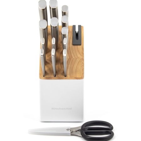 KitchenAid Stainless Knife Block Set, White, 15-pc