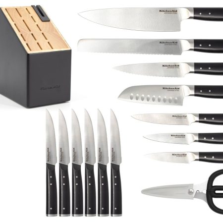 KitchenAid Triple Rivet Knife Block Set, Black, 15-pc