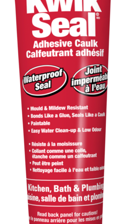 DAP Kwik Seal Kitchen & Bath Adhesive Caulk, Waterproof Seal, Paintable, White, 162-mL