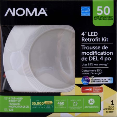 NOMA Dimmable LED Bulb & Retrofit Kit, 3000K, 460 Lumens, Warm White, 50W, 4-in