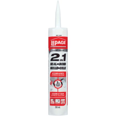 LePage 2-in-1 Seal & Bond Bath & Kitchen Caulk Sealant, Water-Resistant, Clear, 295-mL