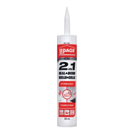 LePage 2-in-1 Seal & Bond Bath & Kitchen Caulk Sealant, Water-Resistant, White, 295-mL