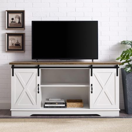 Walker Edison Lisburn Designs Modern Farmhouse TV Stand, White/Oak