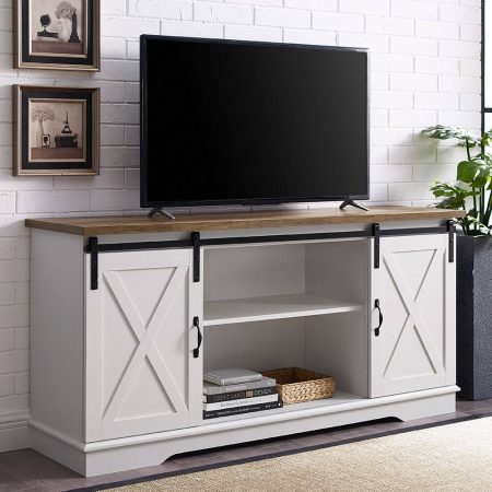 Walker Edison Lisburn Designs Modern Farmhouse TV Stand, White/Oak