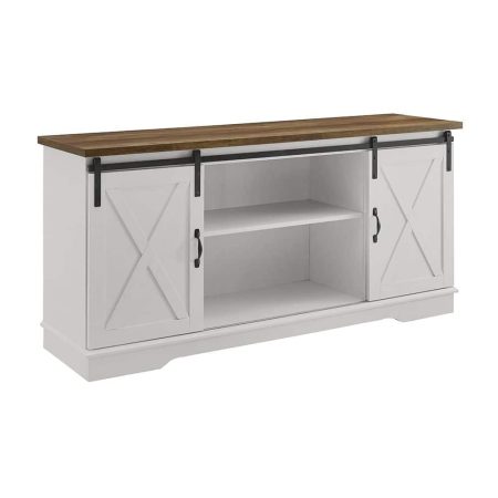 Walker Edison Lisburn Designs Modern Farmhouse TV Stand, White/Oak