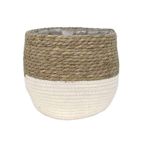 Lynne Weave Cotton Jute Round Basket Planter with Leaf-Proof Plastic Lining, 10-in