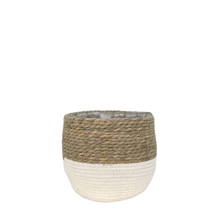 Lynne Weave Cotton Jute Round Basket Planter with Leaf-Proof Plastic Lining, 4-in