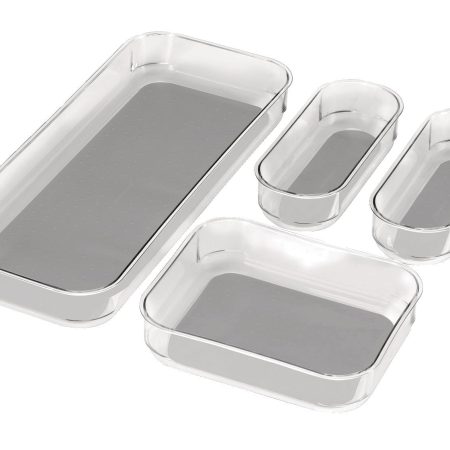 Madesmart Drawer Storage Organizer Tray/Bin Set For Kitchen/Vanity/Office Clear, 4-pc