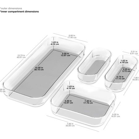 Madesmart Drawer Storage Organizer Tray/Bin Set For Kitchen/Vanity/Office Clear, 4-pc