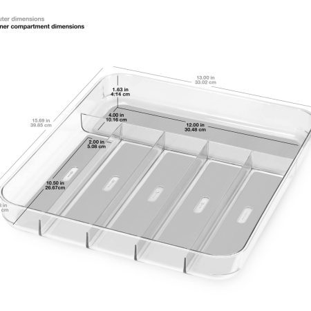 Madesmart Large 6-Compartment Cutlery & Kitchen Utensil Drawer Organizer Tray/Holder, Clear