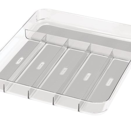 Madesmart Large 6-Compartment Cutlery & Kitchen Utensil Drawer Organizer Tray/Holder, Clear