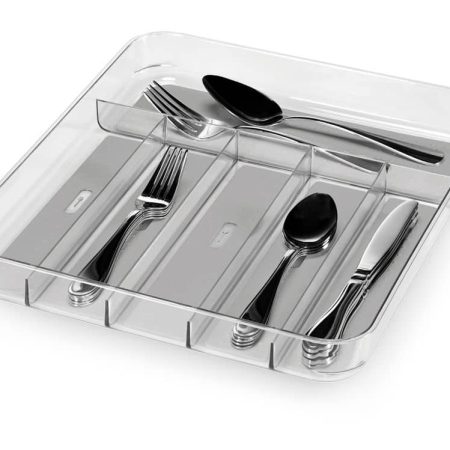 Madesmart Large 6-Compartment Cutlery & Kitchen Utensil Drawer Organizer Tray/Holder, Clear