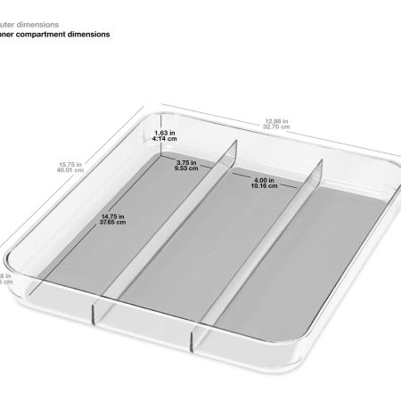 Madesmart Large 3-Compartment Drawer Storage Organizer Tray/Bin For Kitchen/Vanity/Office, Clear