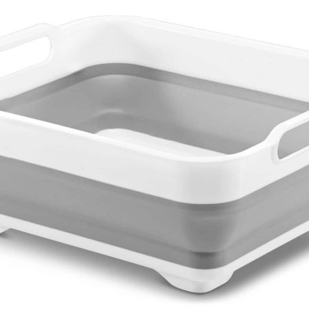 Madesmart Collapsible Folding Plastic Kitchen Wash Basin/Dish Pan, Grey