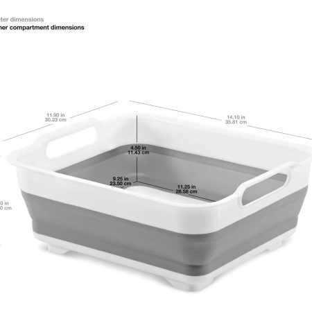 Madesmart Collapsible Folding Plastic Kitchen Wash Basin/Dish Pan, Grey