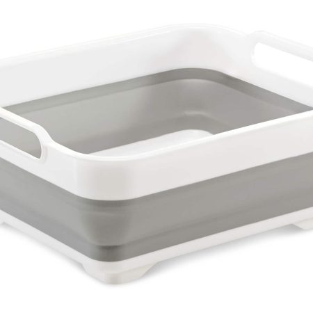 Madesmart Collapsible Folding Plastic Kitchen Wash Basin/Dish Pan, Grey