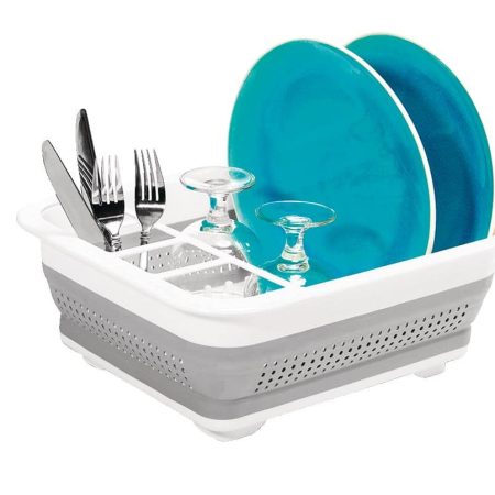 Madesmart Collapsible Folding Plastic Dish & Cutlery Drying/Draining Rack For Kitchen, White