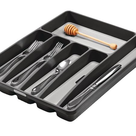 Madesmart Large 6-Compartment Cutlery & Kitchen Utensil Drawer Organizer Tray/Holder, Grey