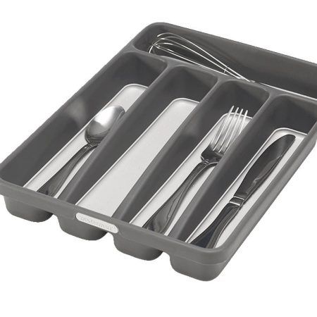 Madesmart Mini 5-Compartment Cutlery & Kitchen Utensil Drawer Organizer Tray/Holder, Grey