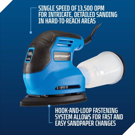 Mastercraft 1.2A Corded Single Speed Detail Sander with Dust Canister & 80-Grit Sheet