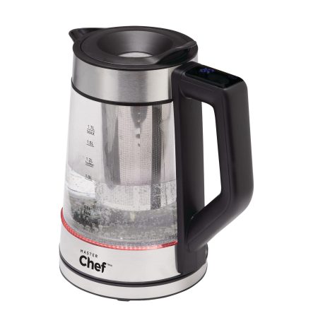 MASTER Chef 360° Cordless Glass Kettle with Steeper, Black/Stainless Steel, 1.7-L