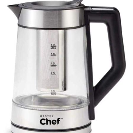 MASTER Chef 360° Cordless Glass Kettle with Steeper, Black/Stainless Steel, 1.7-L