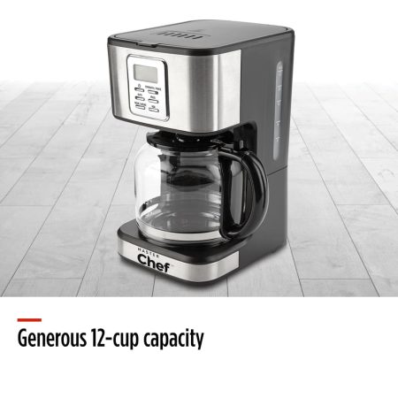 MASTER Chef Coffee Maker w/ Glass Carafe, Stainless Steel, Black, 12 Cups