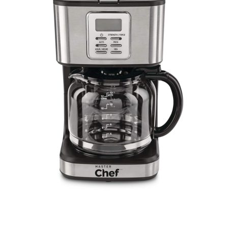 MASTER Chef Coffee Maker w/ Glass Carafe, Stainless Steel, Black, 12 Cups