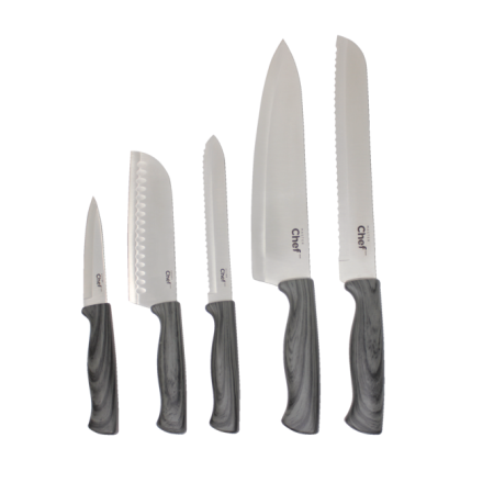 MASTER Chef Stainless Steel Wood Inspired Knife Set, Ergonomic Grip, 5-pc