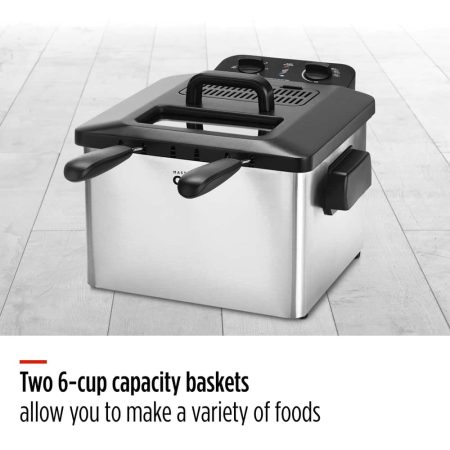 MASTER Chef Deep Fryer w/ 2 Basket Capacity, Stainless Steel, 4.5-L