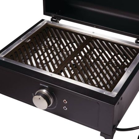 MASTER Chef Tabletop Portable Electric BBQ Grill with Cast-Iron Grates, Black