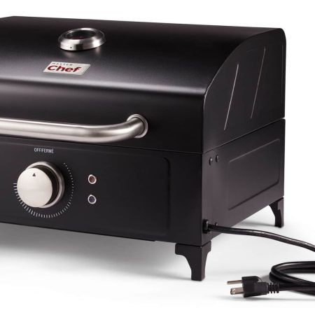 MASTER Chef Tabletop Portable Electric BBQ Grill with Cast-Iron Grates, Black