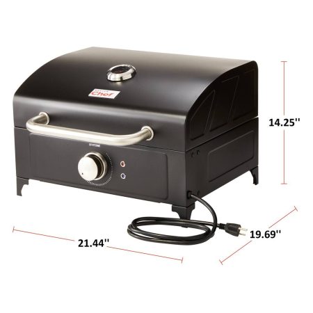 MASTER Chef Tabletop Portable Electric BBQ Grill with Cast-Iron Grates, Black