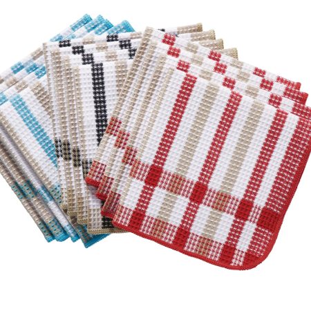 MASTER Chef Cotton Plaid Waffle Dishcloths, 14-in x 14-in, 12-pk, Assorted Colours