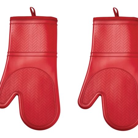 MASTER Chef 2pc Silicone Oven Mitt Set, Non-Slip Grip, Red