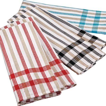 MASTER Chef Cotton Plaid Waffle Kitchen Towels, Reusable, 22-in x 32-in, 5-pk, Assorted Colours