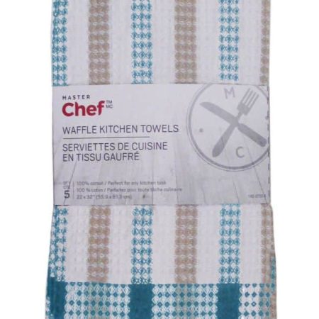 MASTER Chef Cotton Plaid Waffle Kitchen Towels, Reusable, 22-in x 32-in, 5-pk, Assorted Colours