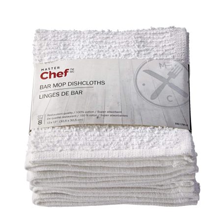 MASTER Chef Terry Cotton Bar Mop Dishcloths, Reusable, 12-in x 12-in, 8-pk, White