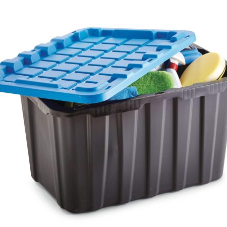 Mastercraft Heavy Duty Stackable Storage Box with Lid, 102-L, Black/Blue