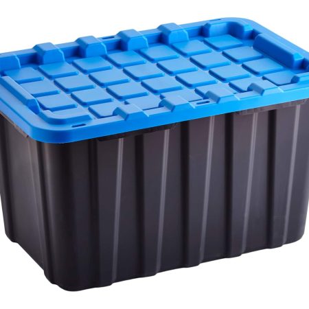 Mastercraft Heavy Duty Stackable Storage Box with Lid, 102-L, Black/Blue