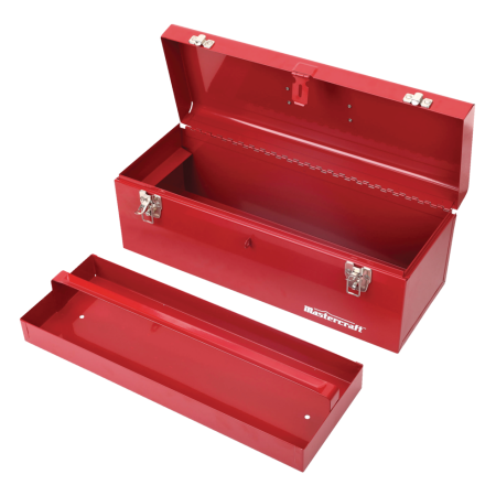 Mastercraft Portable Metal Hip Roof Tool Box w/ Removable Tray, Red, 19-in