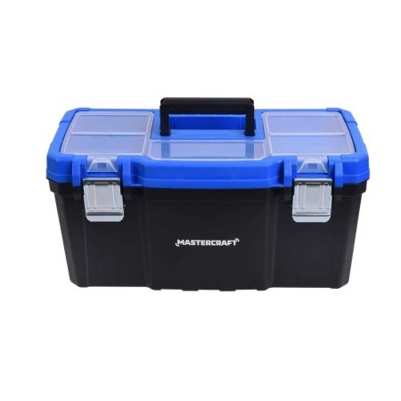 Mastercraft Portable Plastic Tool Box w/ Removable Tray & Tray Top, Blue, 19-in